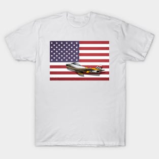 North American Sabre on the US flag T-Shirt